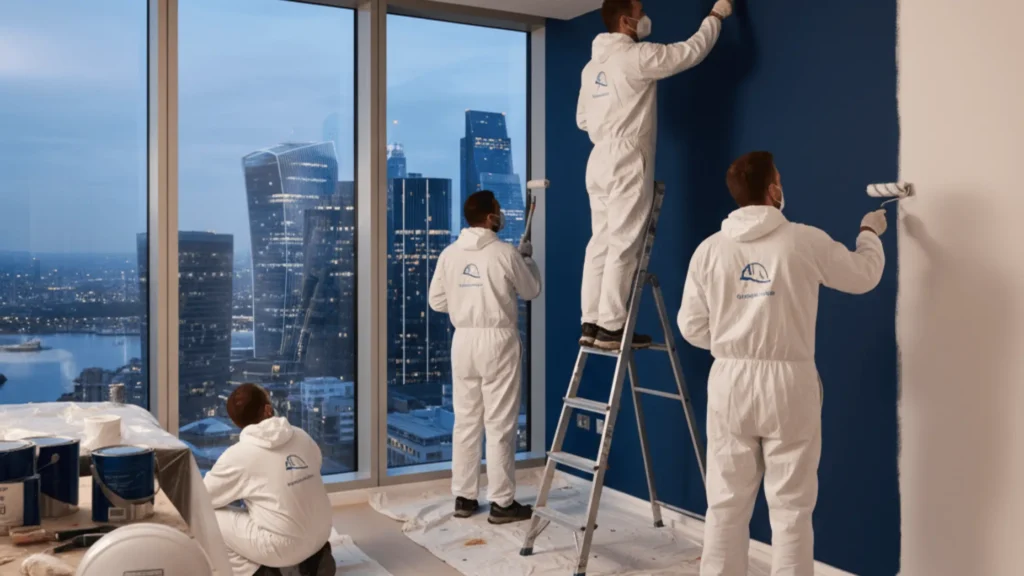 An image of professional painters in Canary Wharf
